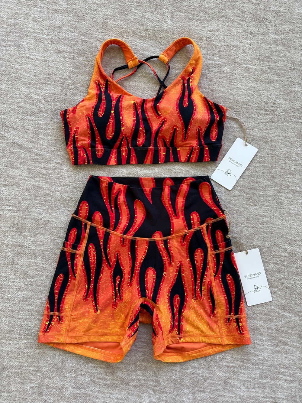 Silverwind Flame Sports Bra + High Waisted Pocket Short Set